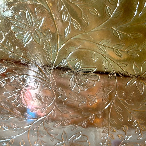 Rare Vintage Floragold Louisa Indented Platter Cake Tray by Jeannette Glass - Picture 3 of 13